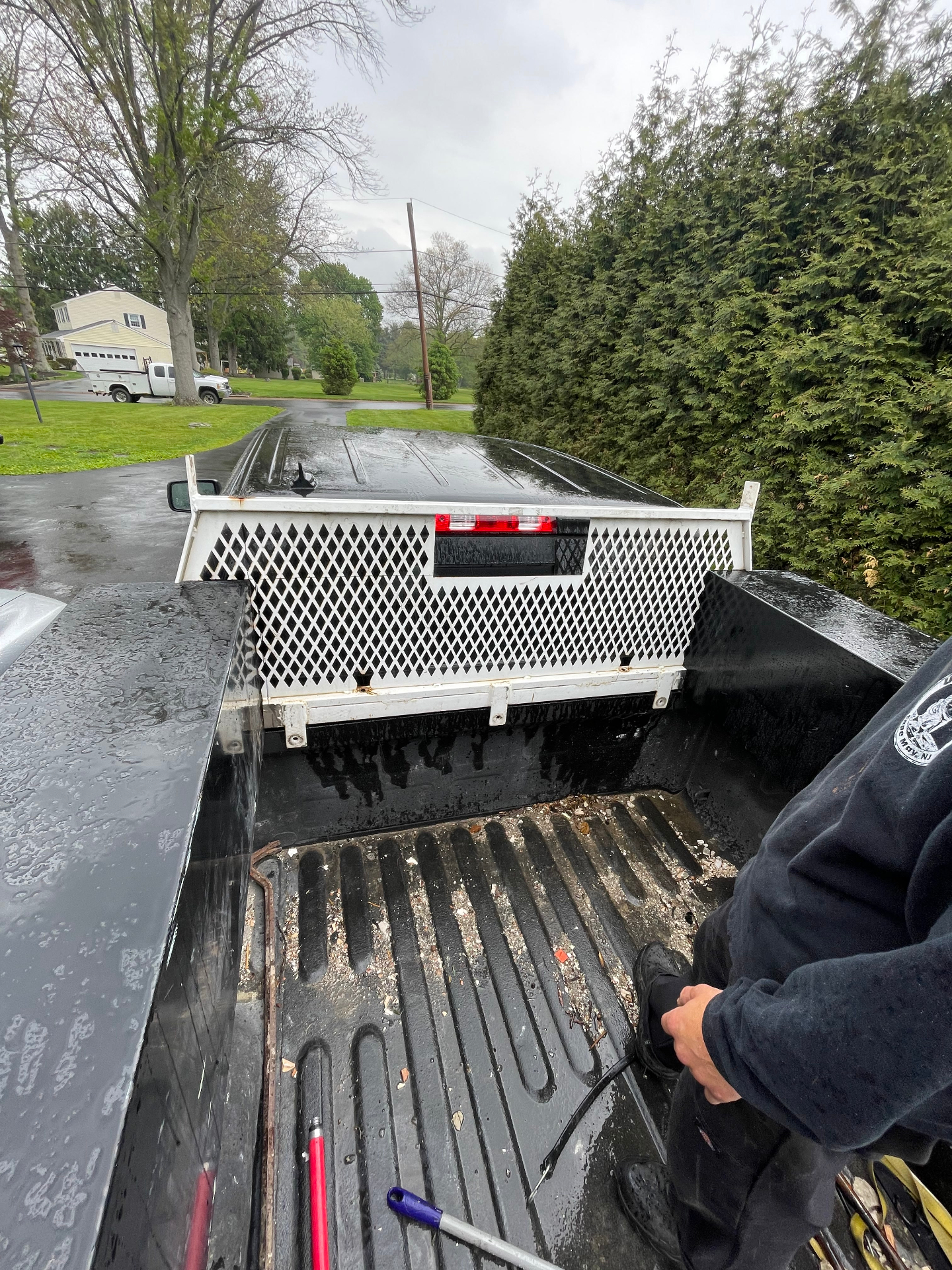 Custom fabricated headache rack and ladder guard installed on a pickup truck service bed